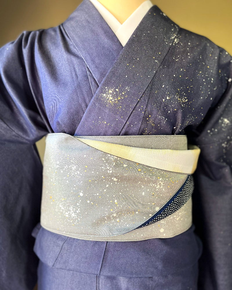 着物 | kimono | 帯 | obi | 児島帯 | kojimaobi | 岡山デニム | たたみべり | シルクデニム | 着物女子 | 七彩染 | 倉敷デニム | 半巾帯 | 宇宙 | 大人女子