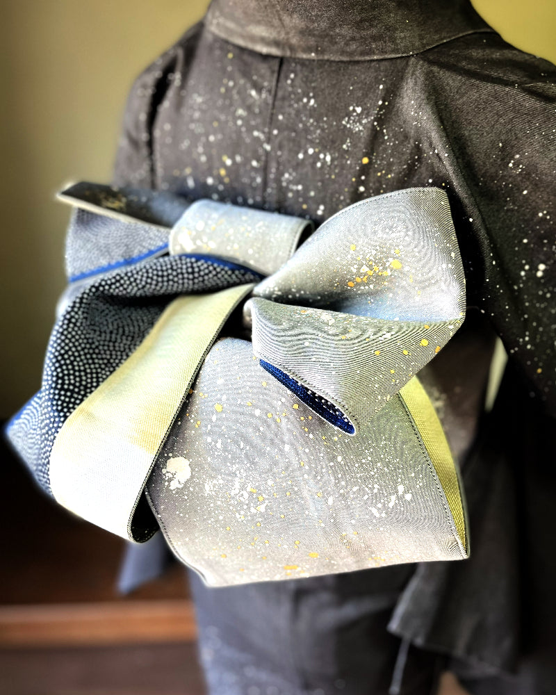 着物 | kimono | 帯 | obi | 児島帯 | kojimaobi | 岡山デニム | たたみべり | シルクデニム | 着物女子 | 七彩染 | 倉敷デニム | 半巾帯 | 宇宙 | 大人女子