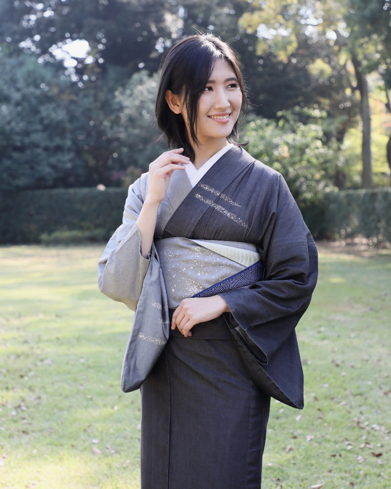 着物 | kimono | 帯 | obi | 児島帯 | kojimaobi | 岡山デニム | たたみべり | デニム着物 | シルクデニム | denim | 大人の着物 | カジュアル着物 | 七彩染