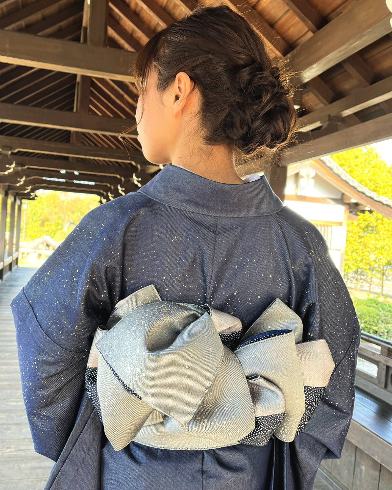 着物 | kimono | 帯 | obi | 児島帯 | kojimaobi | 岡山デニム | たたみべり | シルクデニム | 着物女子 | 七彩染 | 倉敷デニム | 半巾帯 | 宇宙 | 大人女子