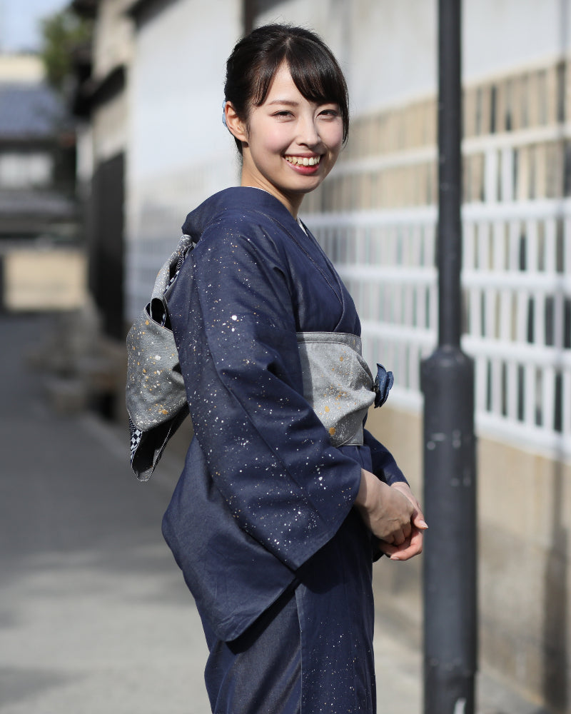 着物 | kimono | 帯 | obi | 児島帯 | kojimaobi | 岡山デニム | たたみべり | denim | 七彩染 | 宇宙 | 大人のデニム | カジュアルデニム | シルクデニム | 岡山デニム 