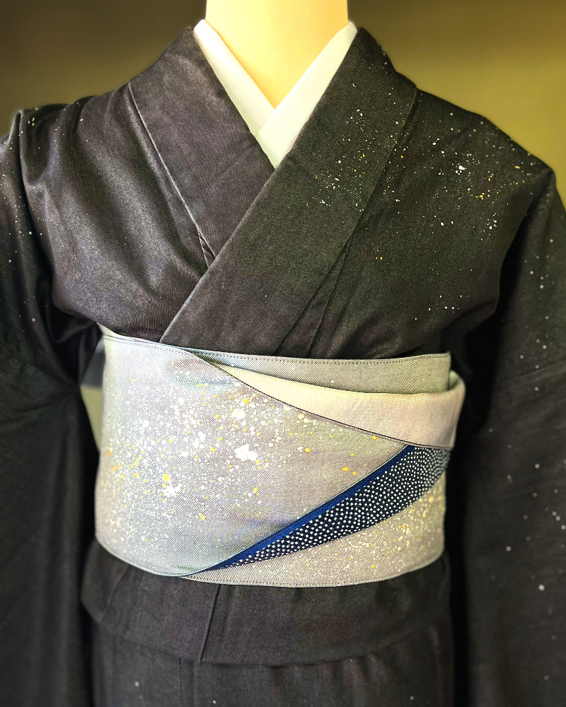 着物 | kimono | 帯 | obi | 児島帯 | kojimaobi | 岡山デニム | たたみべり | シルクデニム | 着物女子 | 七彩染 | 倉敷デニム | 半巾帯 | 宇宙 | 大人女子