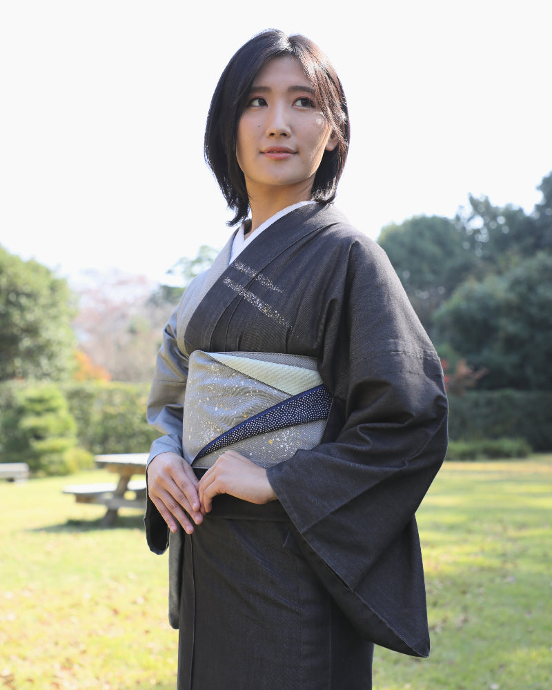 着物 | kimono | 帯 | obi | 児島帯 | kojimaobi | 岡山デニム | たたみべり | シルクデニム | 着物女子 | 七彩染 | 倉敷デニム | 半巾帯 | 宇宙 | 大人女子