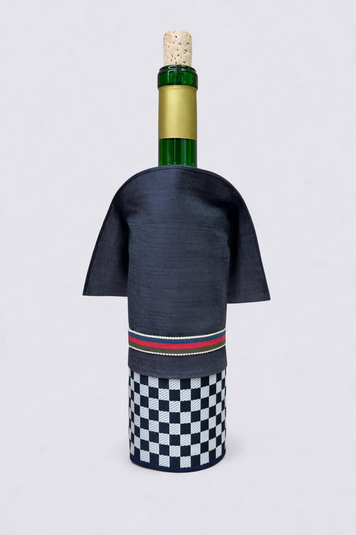 着物 | kimono | 帯 | obi | 児島帯 | kojimaobi | ワインカバー | ワインボトルカバー | 岡山デニム | たたみべり | 真田ひも | 市松 | denim | デニム | リバーシブル | ボトルカバー