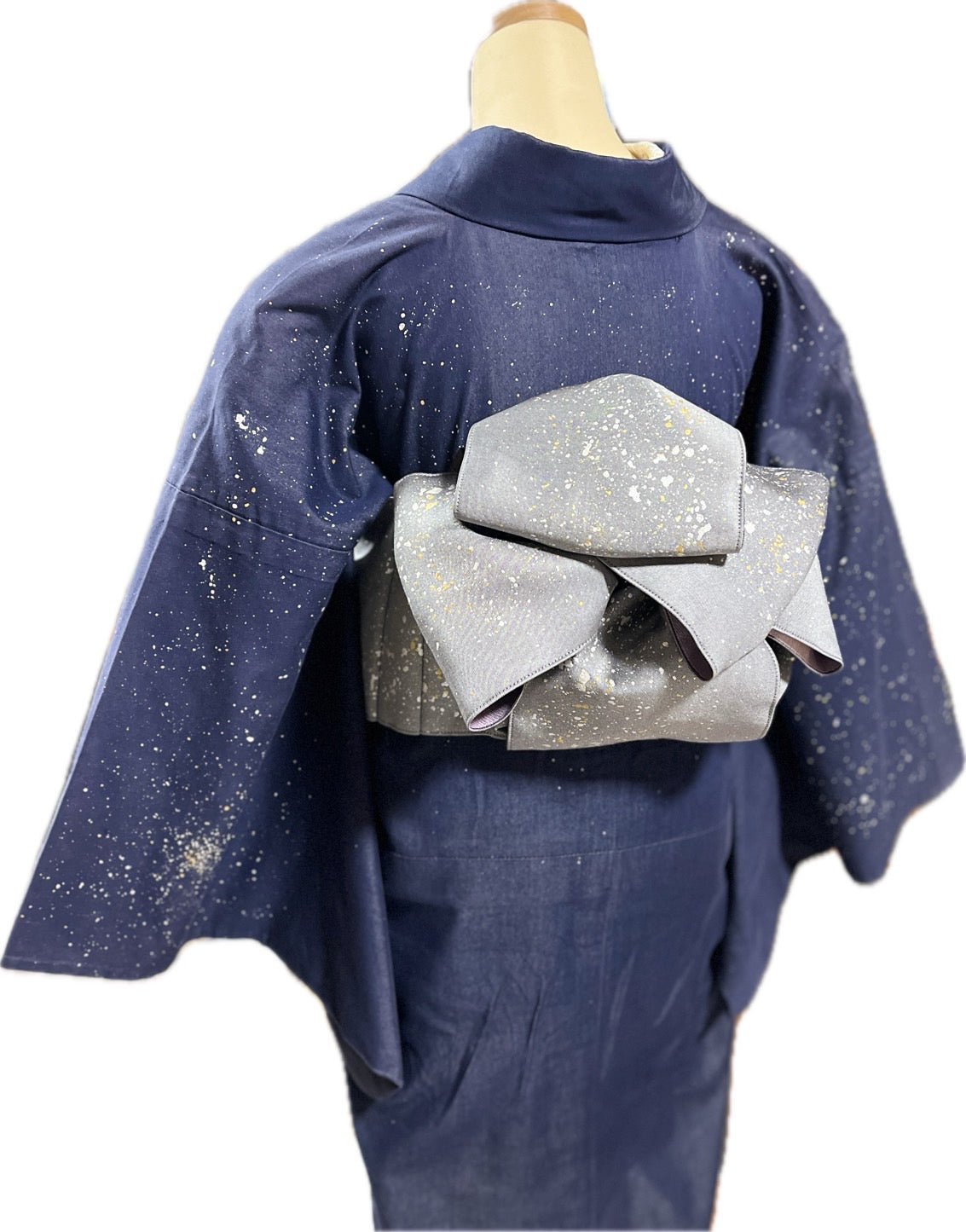 つくり帯【和の羽】シルクデニム半巾帯～宇宙-sora-文様～〈燻/満天